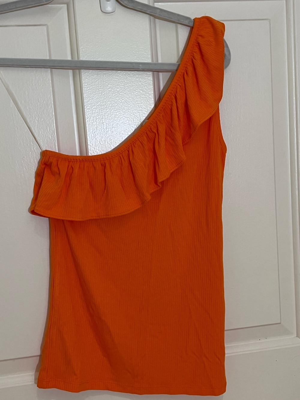 New with Tags LOFT One-Shoulder Ruffle Top in Bright Orange
